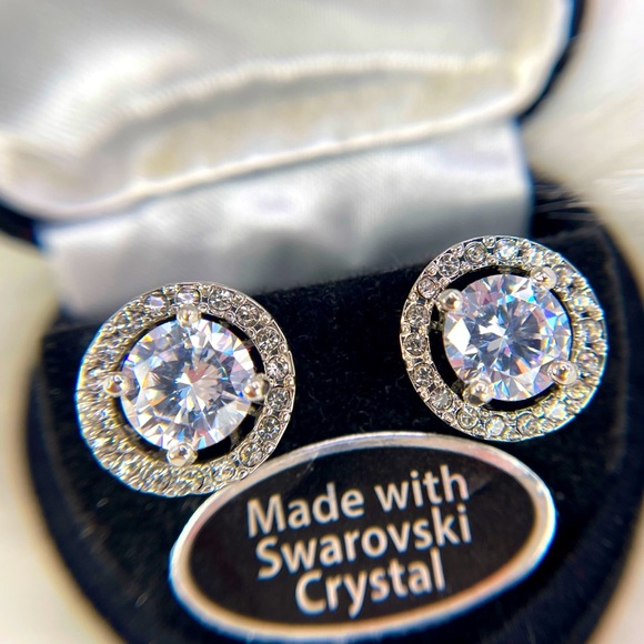 Convertible Halo Stud Crystal Earrings - Picture 1 of 8
